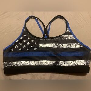 Women's Black and Blue Sports Bra Blue American Flag XL